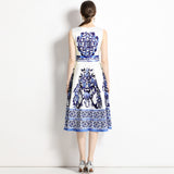 Diynav Women's Clothing 2025 Summer New Elegant Temperament Bottom Vest Dress Blue And White Porcelain Printing Dress Women