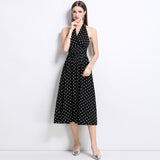Diynav Retro Sleeveless Dress Wave Point Small Bare Back V Collar Hanging Neck Tea Break Skirt Hong Kong Wind Girl Summer 2025