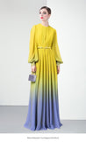 Diynav Gradient Dress Lantern Sleeve Yellow Dress Temperament Long-Sleeved Skirt Women's Long Spring And Autumn