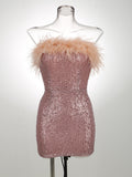 Diynav Cross-Border Women's Sexy Bareback Ostrich Hairy Twilight Dress Temperament Squints
