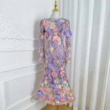 Diynav Spring And Summer New French Heavy Industry Mesh Three-Dimensional Flower Embroidery Perspective Spliced Waist Repair Dress Dress