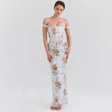 Diynav Famous Temperament Retro Oil Painting Plant-Print Set Ass Dress