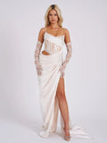 Diynav Summer New High-End Women's Sexy High Open Fork Breast Dress Lace Bump Dress Dress Dress