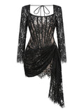 Diynav Sexy Lace Fish Bone Girded Waist Dress Autumn And Winter New Short Dress