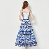 Diynav Blue And White Porcelain Printing Spliced Three-Dimensional Breast Sling Sling Sling Belt + Half-Dress Two-Set Female (With Chest Cushions)