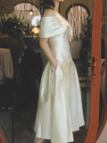 Diynav Niche Design Shoulder Bow Design Feel Dress To The Waist Of The Thin Swing Dress 100-Fold Dress Dress