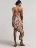 Diynav Sexy Shoulder Hanging Neck Print Dress In The Long Dress Irregular Lotus Leaf Side Temperament Dress Dress