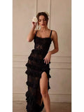 Diynav And Summer Sexy Bare Back Sling Lace Perspective Shoulder Wave Repair Side Of The Skirt Dress