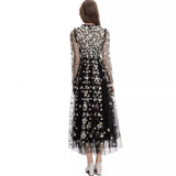 Diynav Industry Embroidery Flower Long Sleeve Mesh Perspective To Close The Waist Swing Dress Dress Dress New Women's Dress Spring And Summer 2024