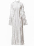 Diynav Style Collar Lace Splicing Horn Long Sleeve Long Dress Dress Spring And Summer New Women's Dress 2024