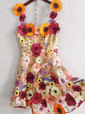 Diynav French Small Design Three-Dimensional Flower Net Embroidery To Rectender Sling With A-Word Dress