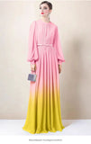 Diynav Gradient Dress Lantern Sleeve Yellow Dress Temperament Long-Sleeved Skirt Women's Long Spring And Autumn