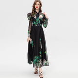 Diynav Scarf Long-Sleeved Green Rose Print Long Dress Spring And Summer Women's New 2024