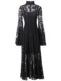 Diynav Style Collar Lace Splicing Horn Long Sleeve Long Dress Dress Spring And Summer New Women's Dress 2024