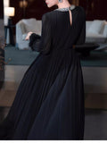 Diynav Elegant Spring And Autumn New High-Grade Feeling Hundred Folding Long Skirt Ostrich Hair Loose Black Thin Dress Woman