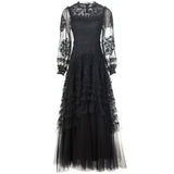 Diynav Industry Water-Soluble Flowers Hollow Long-Sleeved Lotus Side Princess Wind Black Dress New Women's Spring And Summer 2025