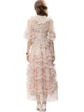 Diynav Industry Embroidered Short Sleeve Splicing Round Collar Lotus Leaf Side Long Dress Dress Autumn And Winter Women's Dress New