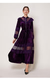 Diynav Dress Women's French Retro Fashion Collar Pearl Single Buckle Lace Splicing Velvet Swoon Long Dress