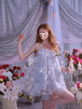 Diynav Niche Doll Dress Water Drill Blue Flower Lint Seaside Sling Dress