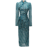 Diynav Fork Straight Collar Nail Buckle Tangle Folded Cheongsam Dress Women's New Spring And Summer 2025