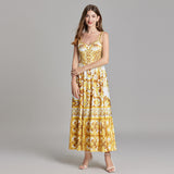Diynav Blue And White Porcelain Beauty Sling Dress 2025 Summer Dress New Waist Pressure Folding Commuting Print Dress