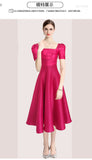 Diynav Hepburn Style Temperament Pure Color Folds To The Waist Slim Hem Solid Color Dress Dress Summer