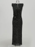 Diynav Women's Hot Diamond Sexy Fork Perspective Sleeveless Dress Thin Ass Dress Dress