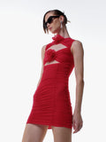 Diynav Women's New Sexy Hollow Sleeveless Dress Flower Decoration Folding Ass Dress Dress Dress