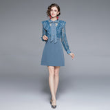 Diynav Temperament Feel Hot Diamond Bow Bow Long Sleeve Spliced High-Waist Heavy Industry Dress Women Spring And Autumn New