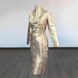 Diynav Deep V-Neck Fashion Trendy Long Sleeve Banded Dress With High-End Banquet Evening Dress