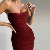 Diynav Summer Women's New Night Club Side By Shoulder-Collar Net Yarn In The Chest Dress Dress Summer