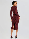 Diynav New Women's Dress Sexy Bag Hip Hot Diamond Fork Long Sleeve Dress