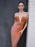 Diynav Fashion Dress Elegant V-Neck Sexy Hot Diamond Into Shoulder Sleeve Banquet Dress Bodyd Women