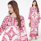Diynav Blue And White Porcelain Printed Dress Women Summer Seaside Beach Dress Loose Meat Cover Sunscreen Open Fork Dress