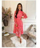 Diynav Women's New French Lace Collar Bubble Bubble Sleeve Dress Temperament To Show Skinny Dress