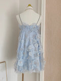 Diynav Niche Doll Dress Water Drill Blue Flower Lint Seaside Sling Dress
