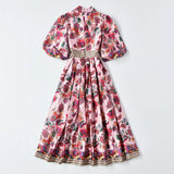 Diynav Collar Beautiful Print Bubble Sleeves Retro Style Dress New Women's Autumn And Winter 2025