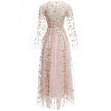 Diynav Industry Embroidery Flower Long Sleeve Mesh Perspective To Close The Waist Swing Dress Dress Dress New Women's Dress Spring And Summer 2024