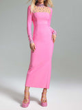 Diynav And Winter Long Sleeve Open Dress Burst Solid Color Mesh Yarn With Diamond Collar Repair Hip Dress Woman