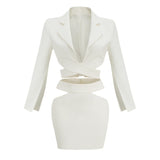Diynav Women's Sexy Ass Dress Female White High-End Temperament Long-Sleeved Small Suit Dress Skirt