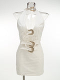 Diynav Sexy Hollow Hanging Back Hanging Neck Dress Metal Decorative Temperament Dress Skirt Skirt Skirt