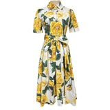 Diynav Rose Print Short Sleeve Single Buckle With Waist Cotton Dress Spring And Summer Women's New 2024