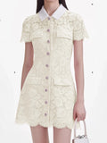 Diynav Pink Design Collar Lace Hollow Single Buckle Short Dress Spring And Summer New