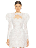 Diynav Fashion Elegant Shoulder Long Sleeve Two-Set Lace Sexy Nail Beads Sling Dress