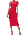 Diynav Women's Fashion Pure-Color Single-Shoulder-To-Back Open Fork With A Tight Belt-Coated And A-Fated-Waded Dress Party Evening Dress