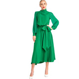 Diynav Spring And Summer Women's New Sexy Irregular Collar Long Sleeves Long-Sleeved Puffy Green Dress Dress Dress
