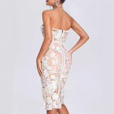 Diynav Lace Three-Dimensional Flowers Decorated With White Sexy Thoracic Dress Light Luxury Dinner Dress