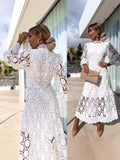 Diynav Women's New French Lace Collar Bubble Bubble Sleeve Dress Temperament To Show Skinny Dress