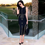 Diynav Industry Nail Pearl Dress Long Round-Neck Sleeveless Metal Buckle Beads After Opening Banquet Banding Dress