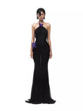 Diynav Niche Butterflies Hanging Neck Hollow Dress With Bare Back Thin Fishtail Dress Long Dress Beach